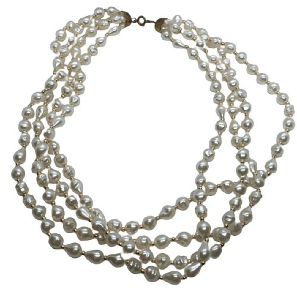 Unique Triple Strand Faux Pearls (Plastic) Lightweight 19" Vintage Necklace